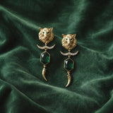 Arqa lion motif green stone earrings