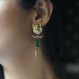 Arqa lion motif green stone earrings