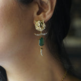 Arqa lion motif green stone earrings